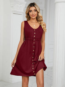 Women's Solid Sleeveless A-line Dress with Buttons and Pockets in 7 Colors Sizes 4-12
