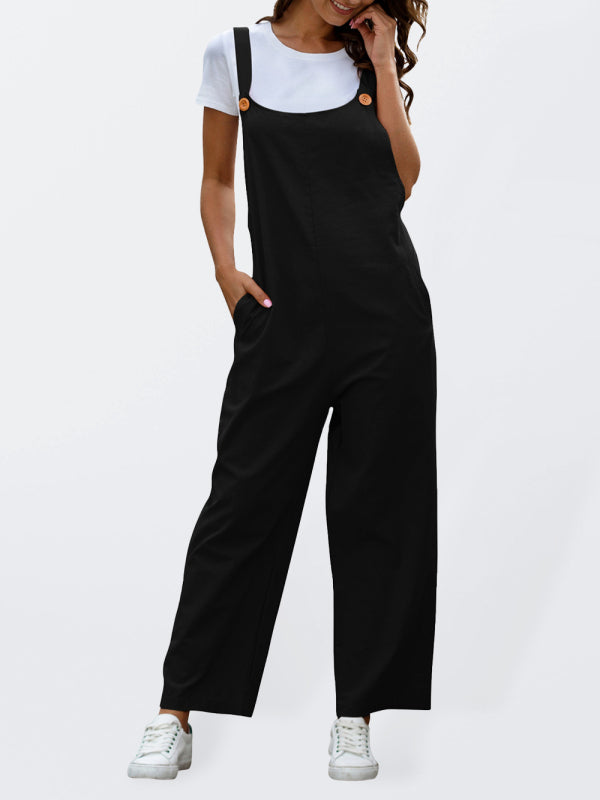 Women's Solid Color Overalls with Side Pockets in 4 Colors Sizes 4-12 - Wazzi's Wear