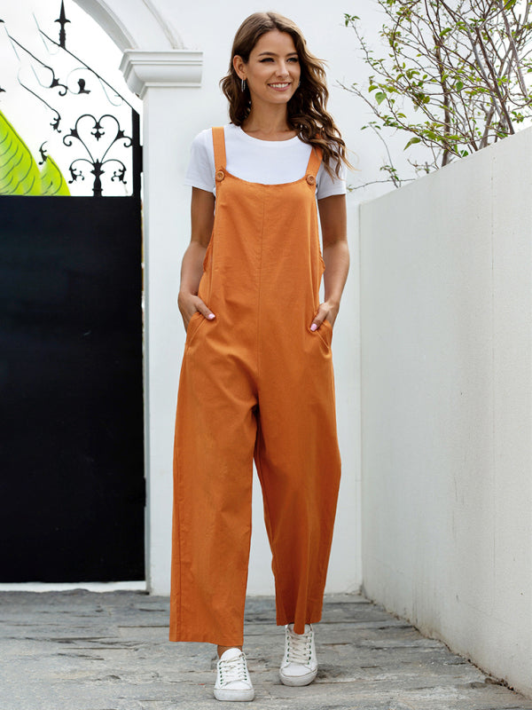 Women's Solid Color Overalls with Side Pockets in 4 Colors Sizes 4-12 - Wazzi's Wear