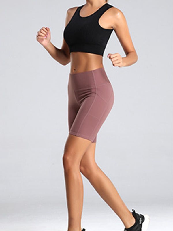 Women's Solid High Waist Bike Shorts with Pocket in 5 Colors Sizes 2-16 - Wazzi's Wear