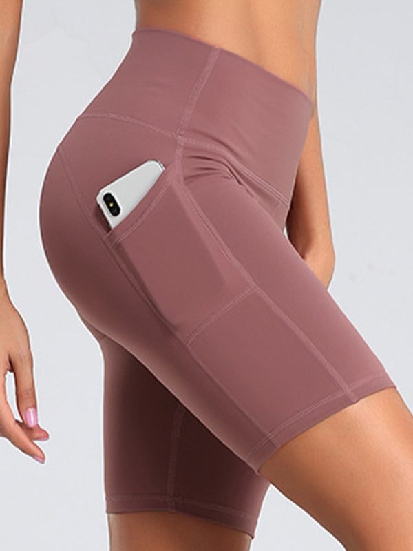 Women's Solid High Waist Bike Shorts with Pocket in 5 Colors Sizes 2-16 - Wazzi's Wear