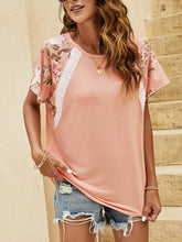 Load image into Gallery viewer, Women&#39;s Flutter Sleeve Floral Panel Tee with Lace in 3 Colors Sizes 4-12