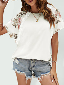 Women's Flutter Sleeve Floral Panel Tee with Lace in 3 Colors Sizes 4-12