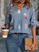 Load image into Gallery viewer, Women&#39;s V-Neck Feather Print Blouse in 3 Colors S-XL