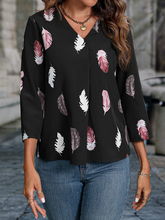 Load image into Gallery viewer, Women&#39;s V-Neck Feather Print Blouse in 3 Colors S-XL