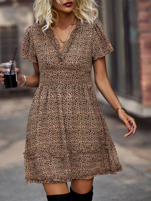 Women's Printed Flutter Sleeve Ruffled Mini Dress in 11 Patterns S-XL - Wazzi's Wear