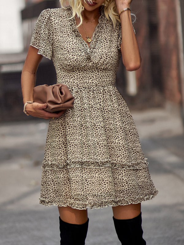 Women's Printed Flutter Sleeve Ruffled Mini Dress in 11 Patterns S-XL - Wazzi's Wear