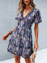 Load image into Gallery viewer, Women&#39;s Printed Flutter Sleeve Ruffled Mini Dress in 11 Patterns S-XL