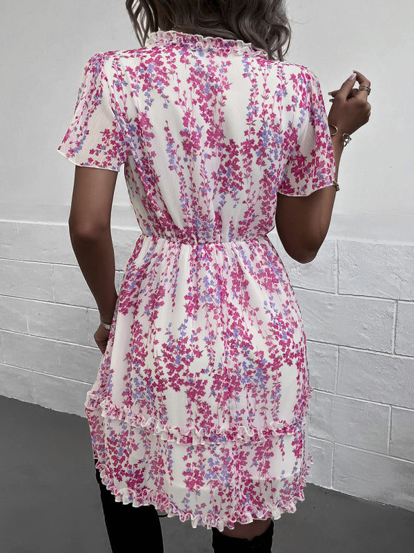 Women's Printed Flutter Sleeve Ruffled Mini Dress in 11 Patterns S-XL - Wazzi's Wear
