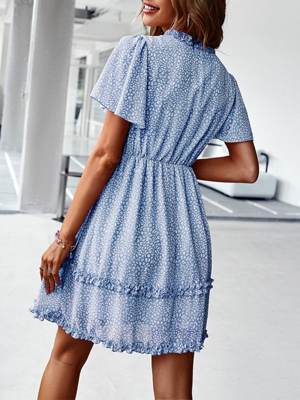 Women's Printed Flutter Sleeve Ruffled Mini Dress in 11 Patterns S-XL - Wazzi's Wear