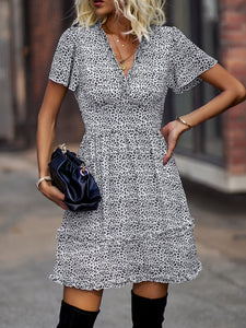 Women's Printed Flutter Sleeve Ruffled Mini Dress in 11 Patterns S-XL