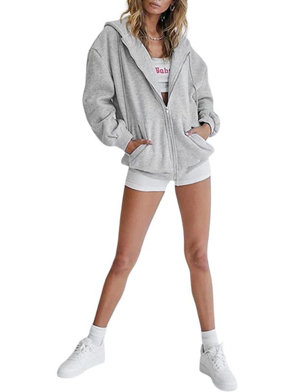 Hooded Zippered Sweatshirt with Side Pockets in 6 Colors S-XL - Wazzi's Wear