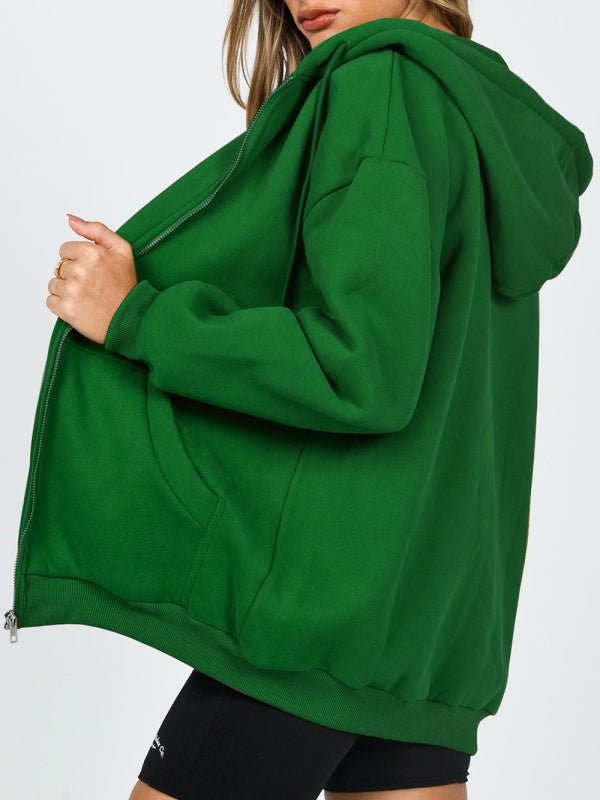 Hooded Zippered Sweatshirt with Side Pockets in 6 Colors S-XL - Wazzi's Wear