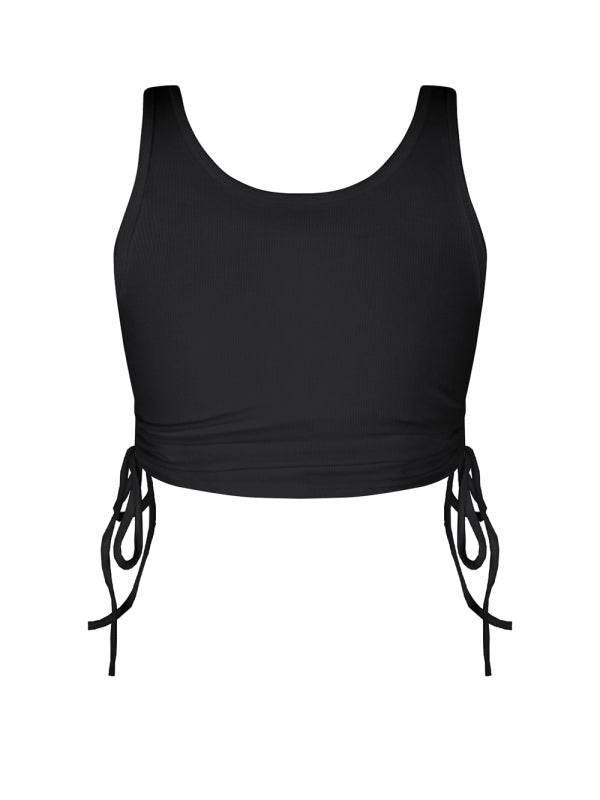 Women's Solid Cropped Tank Top with Adjustable Drawstring in 6 Colors Sizes 4-10 - Wazzi's Wear