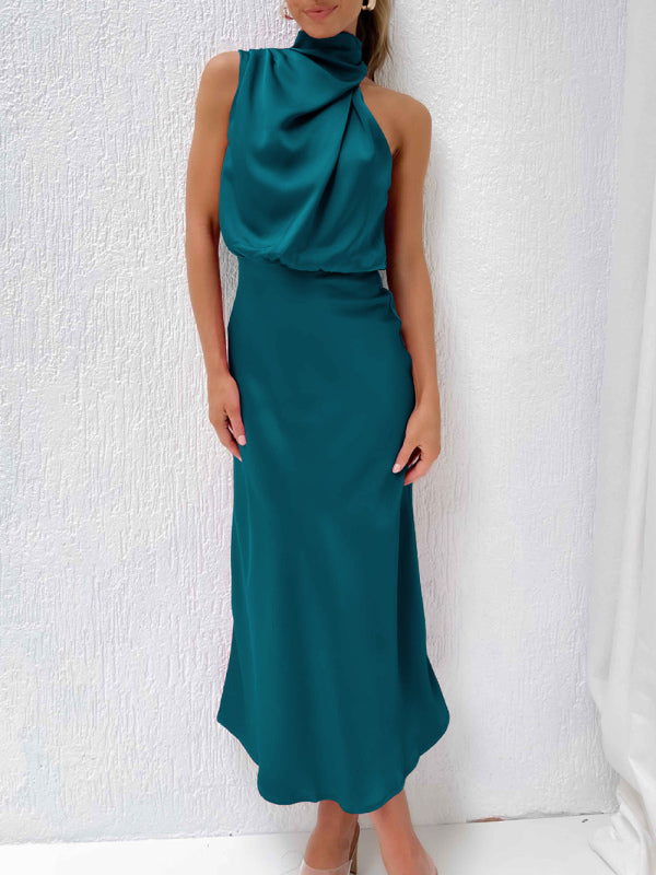 Women's Halter Neck Sleeveless Midi Dress in 6 Colors - Wazzi's Wear