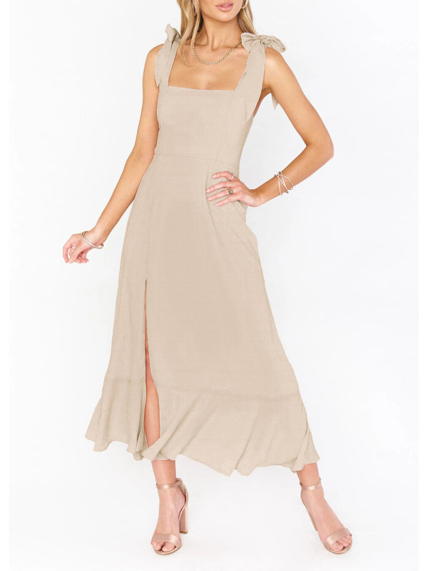 Women's Solid Sleeveless Midi Dress with Leg Slit in 10 Colors S-XL - Wazzi's Wear