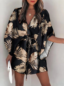 Women's Dolman Sleeve V-neck Tropical Beach Cover-Up in 8 Patterns S-1XL