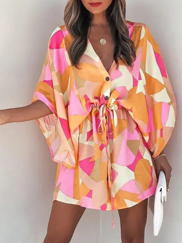 Women's Dolman Sleeve V-neck Tropical Beach Cover-Up in 8 Patterns S-1XL - Wazzi's Wear