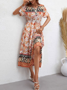 Women's Boho Short Sleeve Midi Dress in 3 Colors S-L - Wazzi's Wear