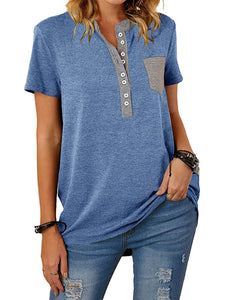 Women’s Short Sleeve Top with Buttons and Pocket in 6 Colors Sizes 2-18