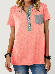 Women’s Short Sleeve Top with Buttons and Pocket in 6 Colors Sizes 2-18