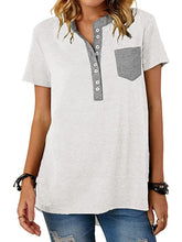Load image into Gallery viewer, Women’s Short Sleeve Top with Buttons and Pocket in 6 Colors Sizes 2-18