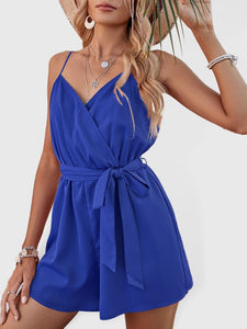 Women's Solid Wrap Sleeveless Romper with Side Tie in 4 Colors XS-L - Wazzi's Wear