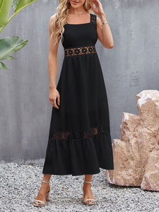 Women’s Sleeveless Ruffled Midi Dress with Lace Detail in 2 Colors Sizes 2-14