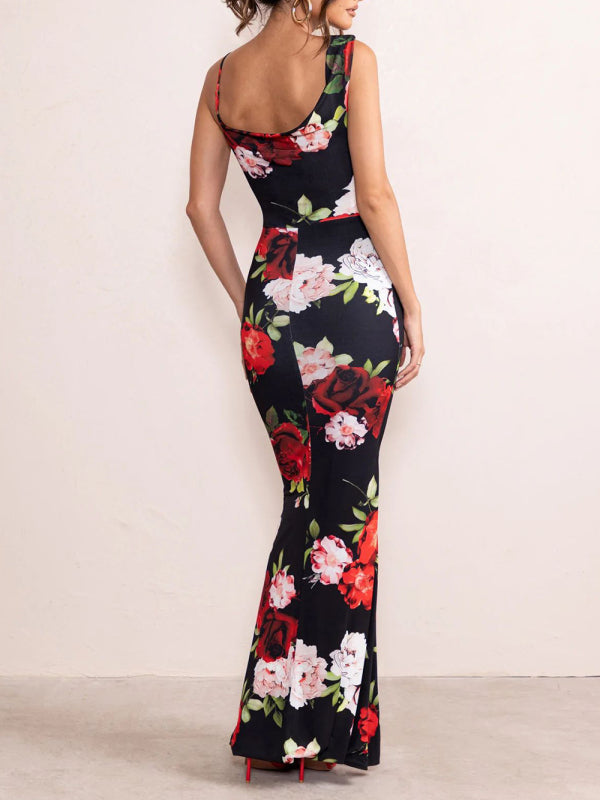 Women's Sexy Floral Elegant Sling Long Dress - Wazzi's Wear