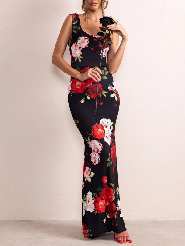 Women's Sexy Floral Elegant Sling Long Dress - Wazzi's Wear