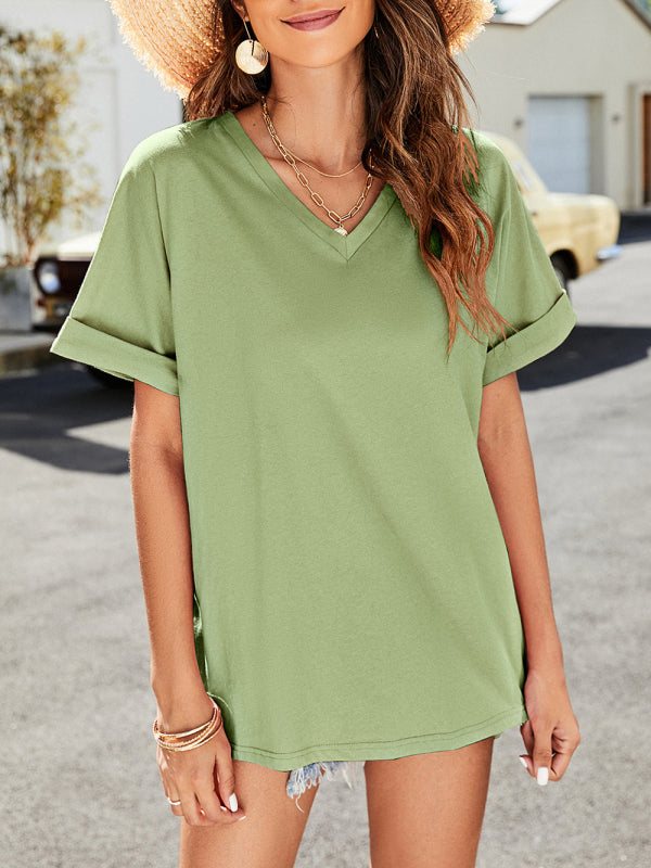 Women's Solid V-Neck Top in 4 Colors Sizes 2-14 - Wazzi's Wear