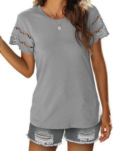 Women's Solid Color Lace Sleeve Knit Top in 6 Colors Sizes 2-20