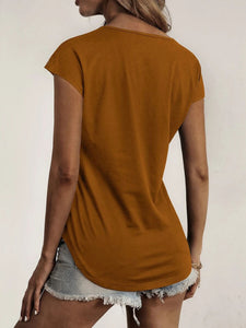 Women's Round Neck Short Sleeve T-Shirt with Half Zipper and Lace Detail in 10 Colors Sizes 4-12