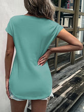 Load image into Gallery viewer, Women&#39;s Round Neck Short Sleeve T-Shirt with Half Zipper and Lace Detail in 10 Colors Sizes 4-12