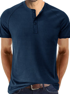 Men's Solid Short Sleeve Waffle Henley Top in 6 Colors - Wazzi's Wear