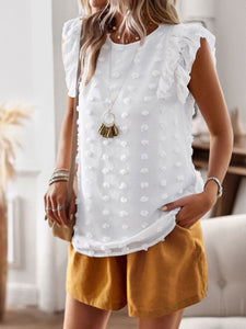 Women's Ruffled Sleeveless Dot Top in 3 Colors S-XL - Wazzi's Wear