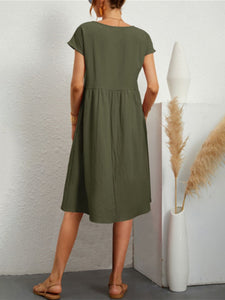 Women's Solid Cotton Round Neck A-Line Dress with Pockets in 5 Colors Sizes 4-22 - Wazzi's Wear