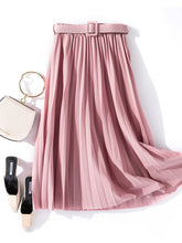 Load image into Gallery viewer, Women’s Pleated Mid-Length A-Line Skirt with Belt in 7 Colors - Wazzi&#39;s Wear