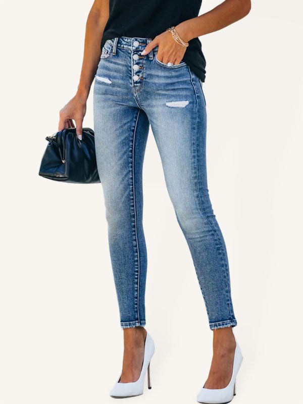 Women’s Slim Fit Ripped High Stretch Jeans in 2 Colors Sizes 4-22 - Wazzi's Wear