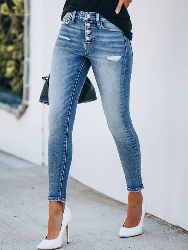 Women’s Slim Fit Ripped High Stretch Jeans in 2 Colors Sizes 4-22 - Wazzi's Wear