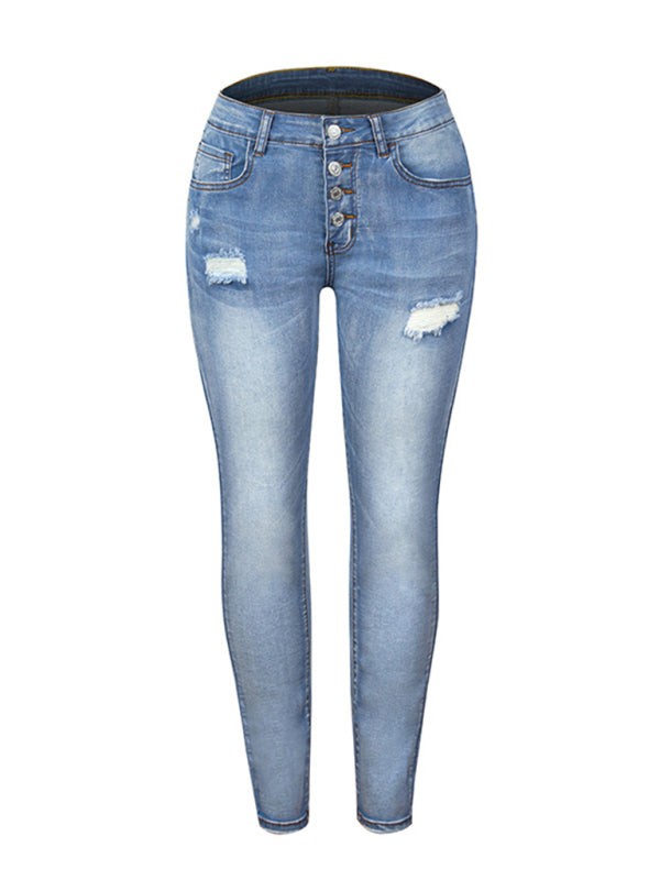 Women’s Slim Fit Ripped High Stretch Jeans in 2 Colors Sizes 4-22 - Wazzi's Wear