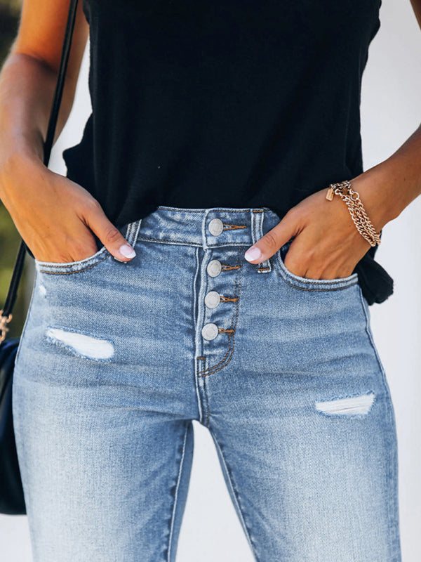 Women’s Slim Fit Ripped High Stretch Jeans in 2 Colors Sizes 4-22 - Wazzi's Wear