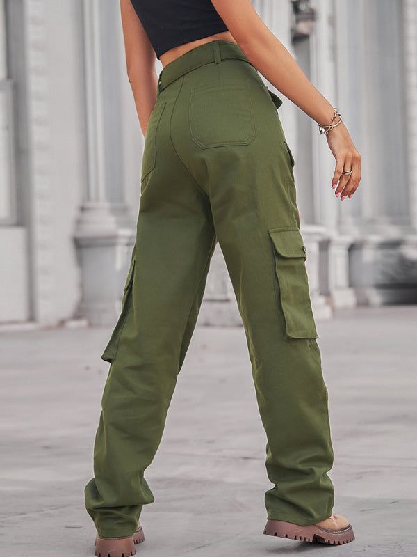 Women's Belted High Waist Cargo Pants in 4 Colors Sizes 4-20 - Wazzi's Wear