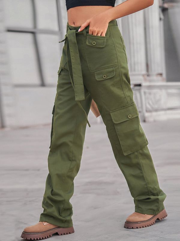 Women's Belted High Waist Cargo Pants in 4 Colors Sizes 4-20 - Wazzi's Wear