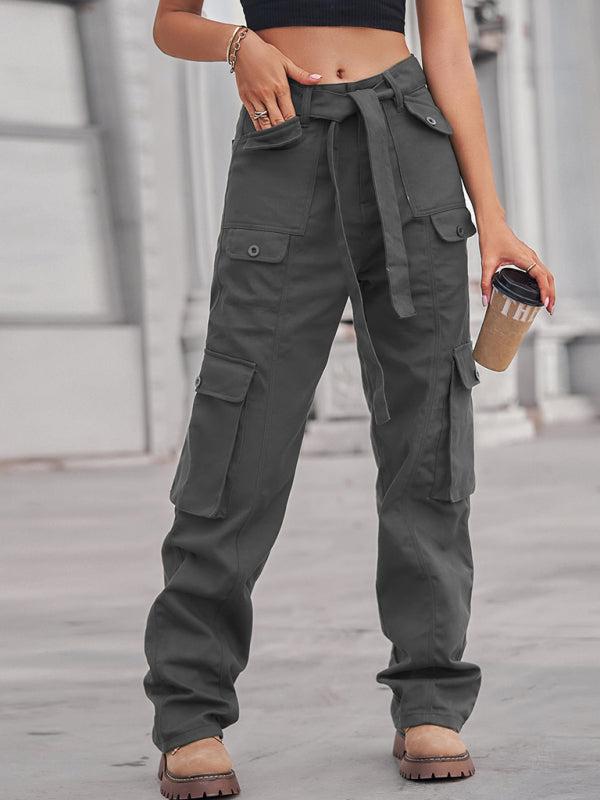 Women's Belted High Waist Cargo Pants in 4 Colors Sizes 4-20 - Wazzi's Wear