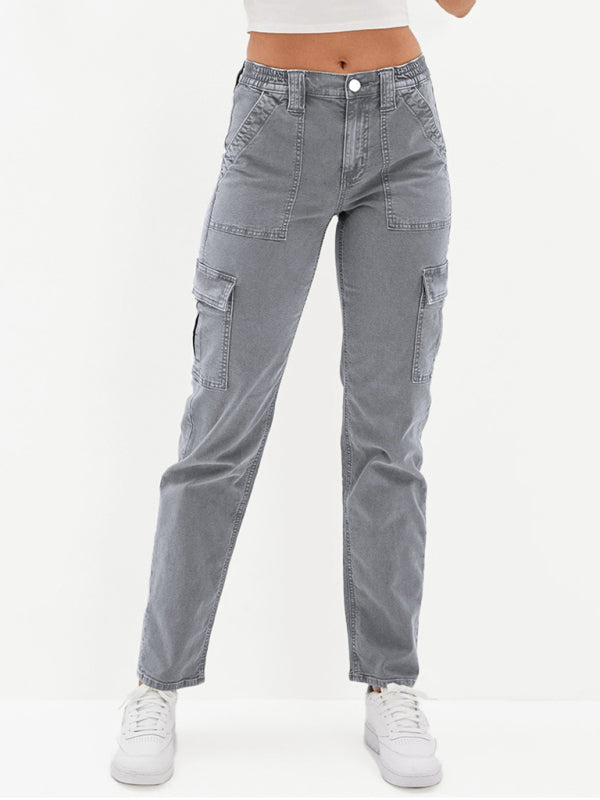 Women’s Grey Straight Leg Cargo Pants with Pockets Sizes 4-22