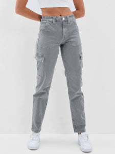 Women’s Grey Straight Leg Cargo Pants with Pockets Sizes 4-22