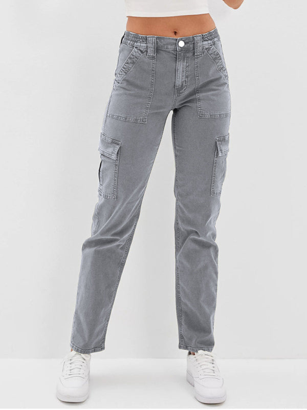 Women’s Grey Straight Leg Cargo Pants with Pockets Sizes 4-22 - Wazzi's Wear