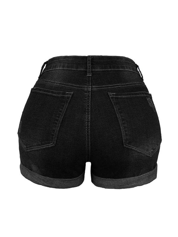 Women's Stretch Mid Rise Denim Ripped Shorts in 3 Colors Sizes 4-20 - Wazzi's Wear