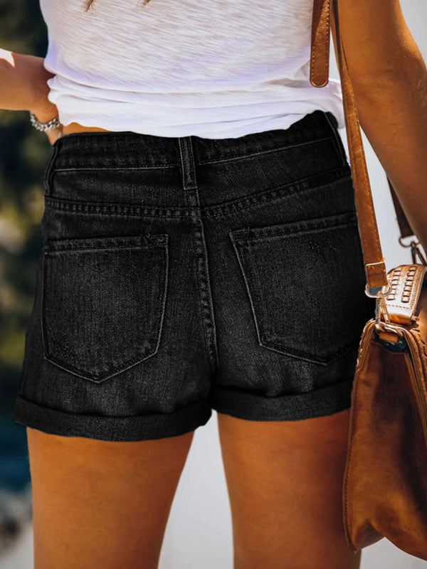 Women's Stretch Mid Rise Denim Ripped Shorts in 3 Colors Sizes 4-20 - Wazzi's Wear